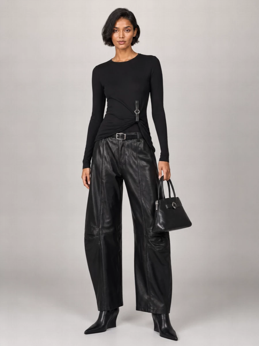Rotate Leather Wide-Leg Trousers