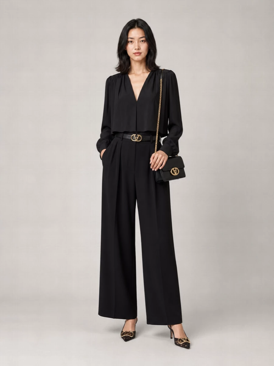 Valentino silk gathered cropped long-sleeve blouse