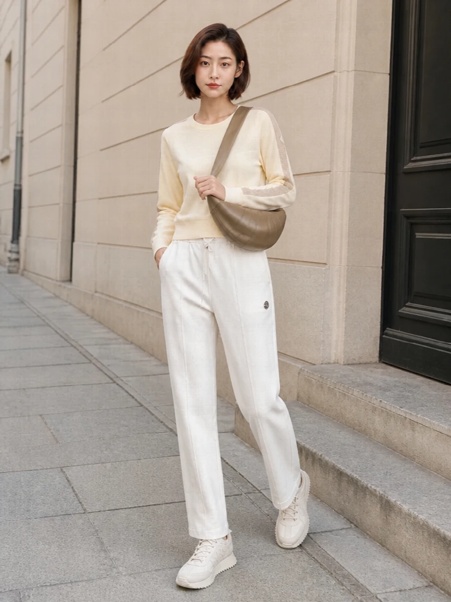Moncler cropped sweatshirt track pants outfit