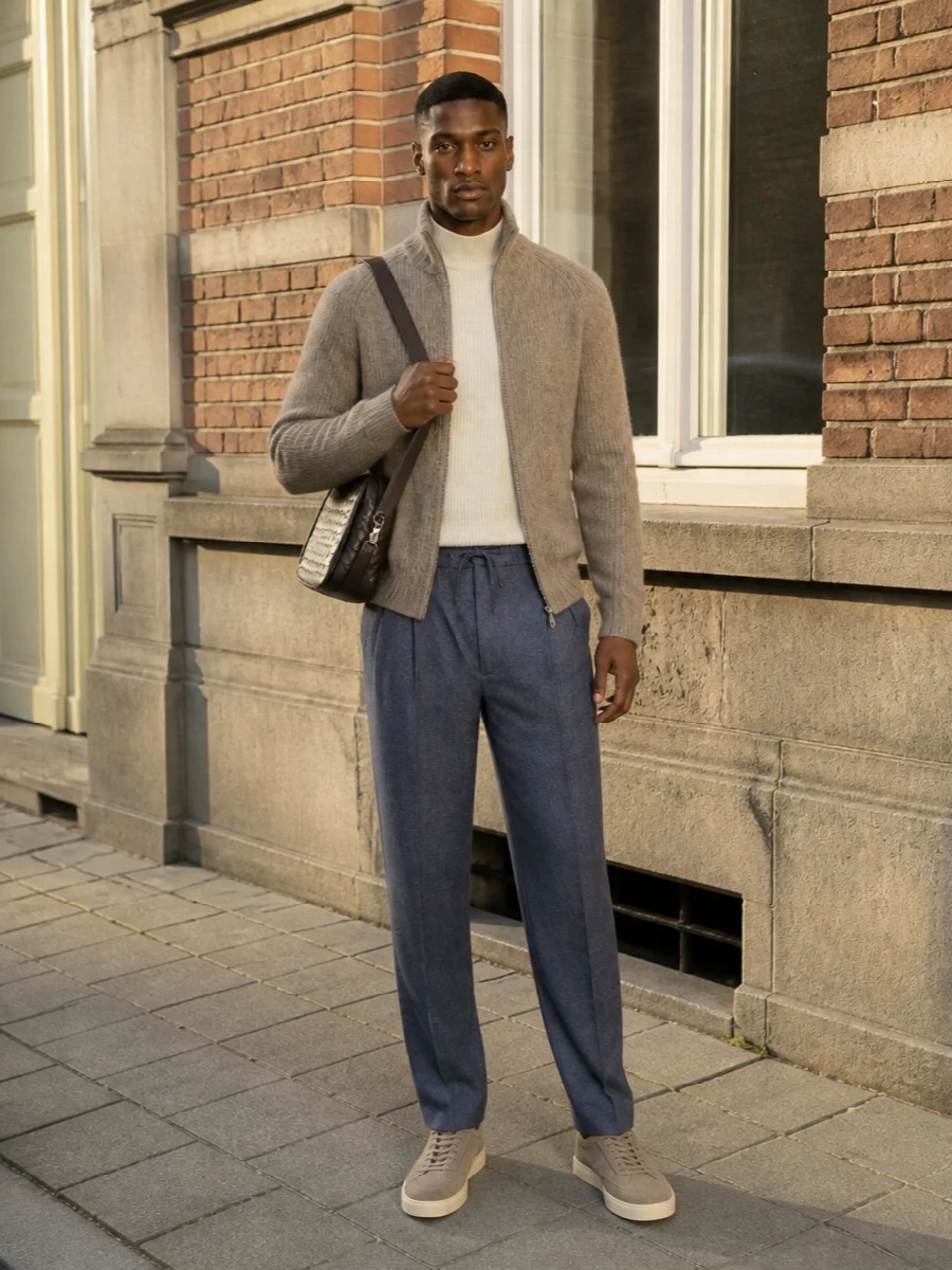 Brunello cucinelli winter knit cord trouser outfit