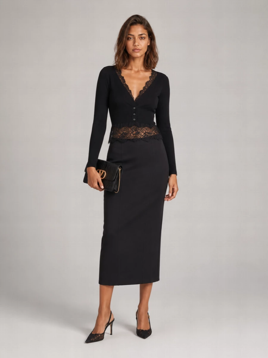 Ermanno Scervino Cashmere Lace V-Neck Cropped Cardigan