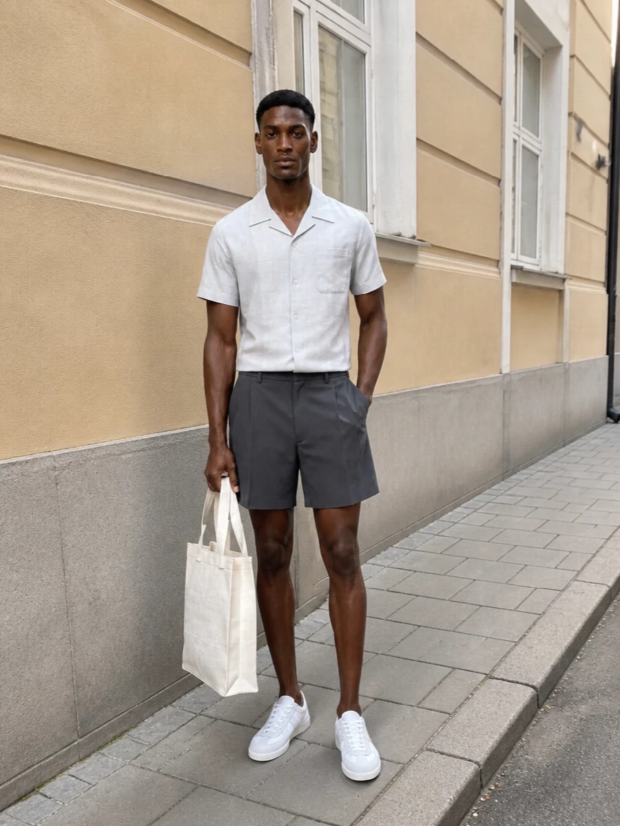 Maison margiela camp shirt charcoal tailored shorts