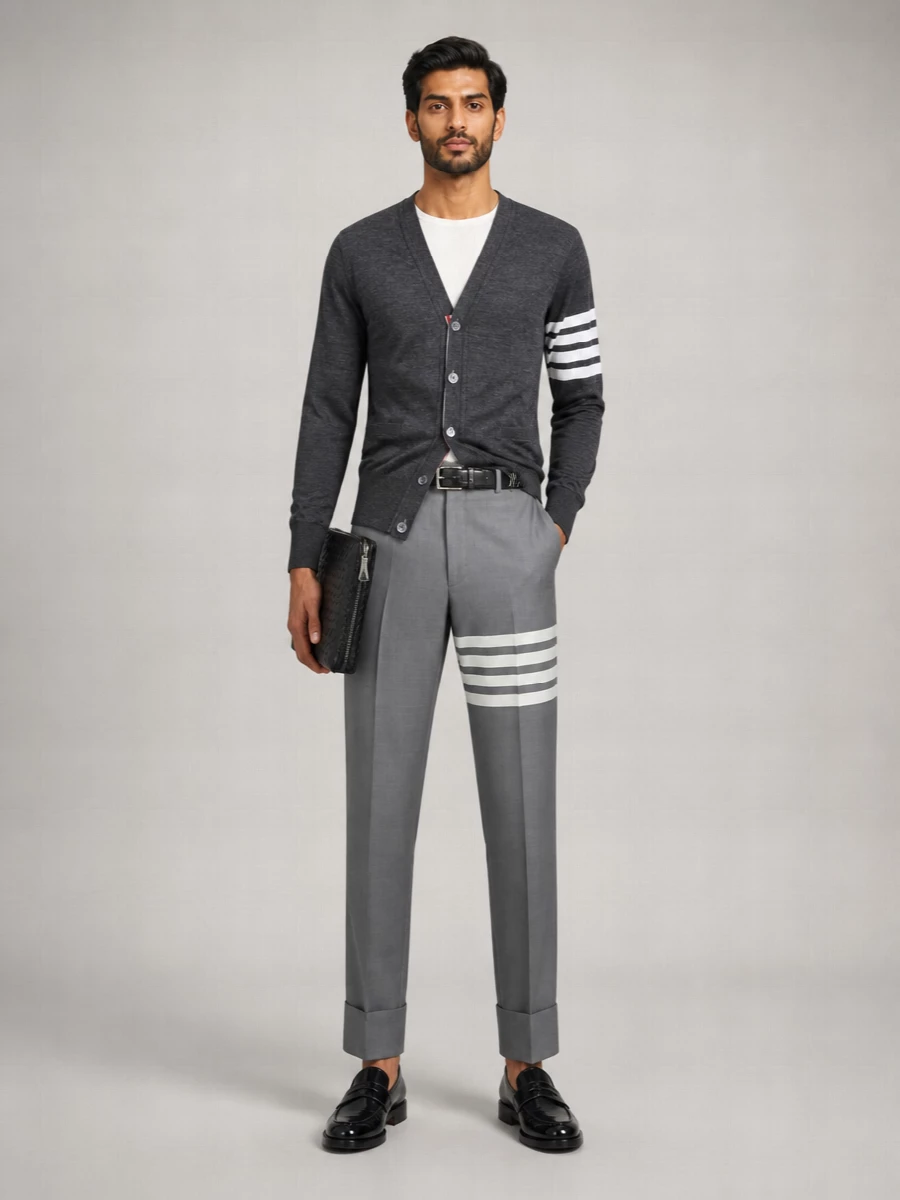 Thom Browne Fine-Knit Wool V-Neck Cardigan