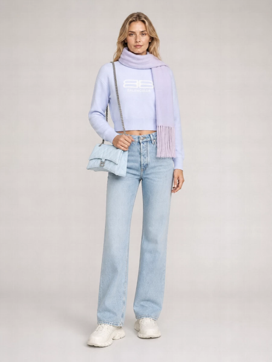 Balenciaga Cropped Logo-Intarsia Wool-Blend Jumper