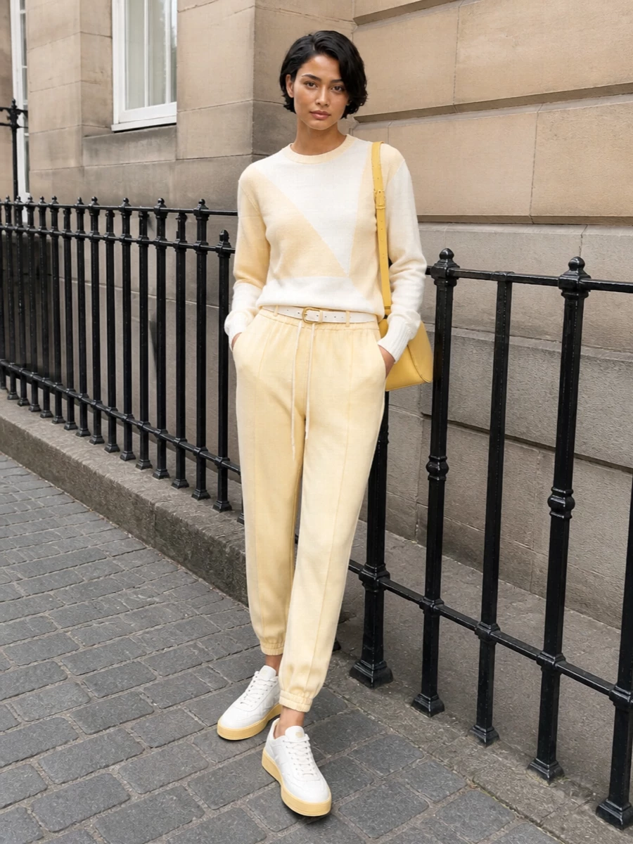 Jil sander butter joggers ivory knit sneakers