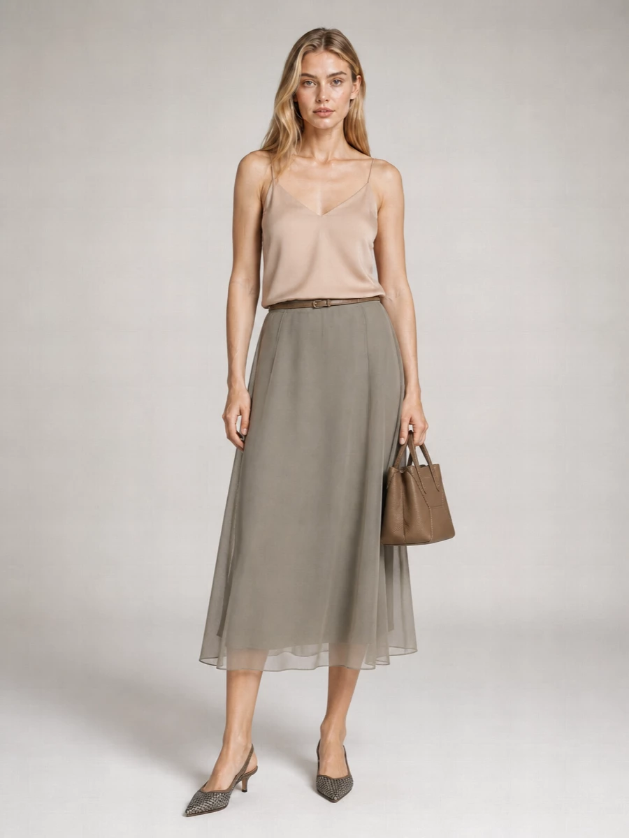 Brunello Cucinelli Silk Flared Midi Skirt
