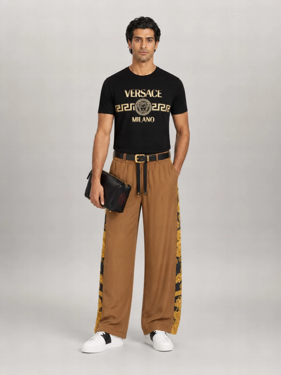 Versace Viscose Barocco-Print Panelled Wide-Leg Trousers