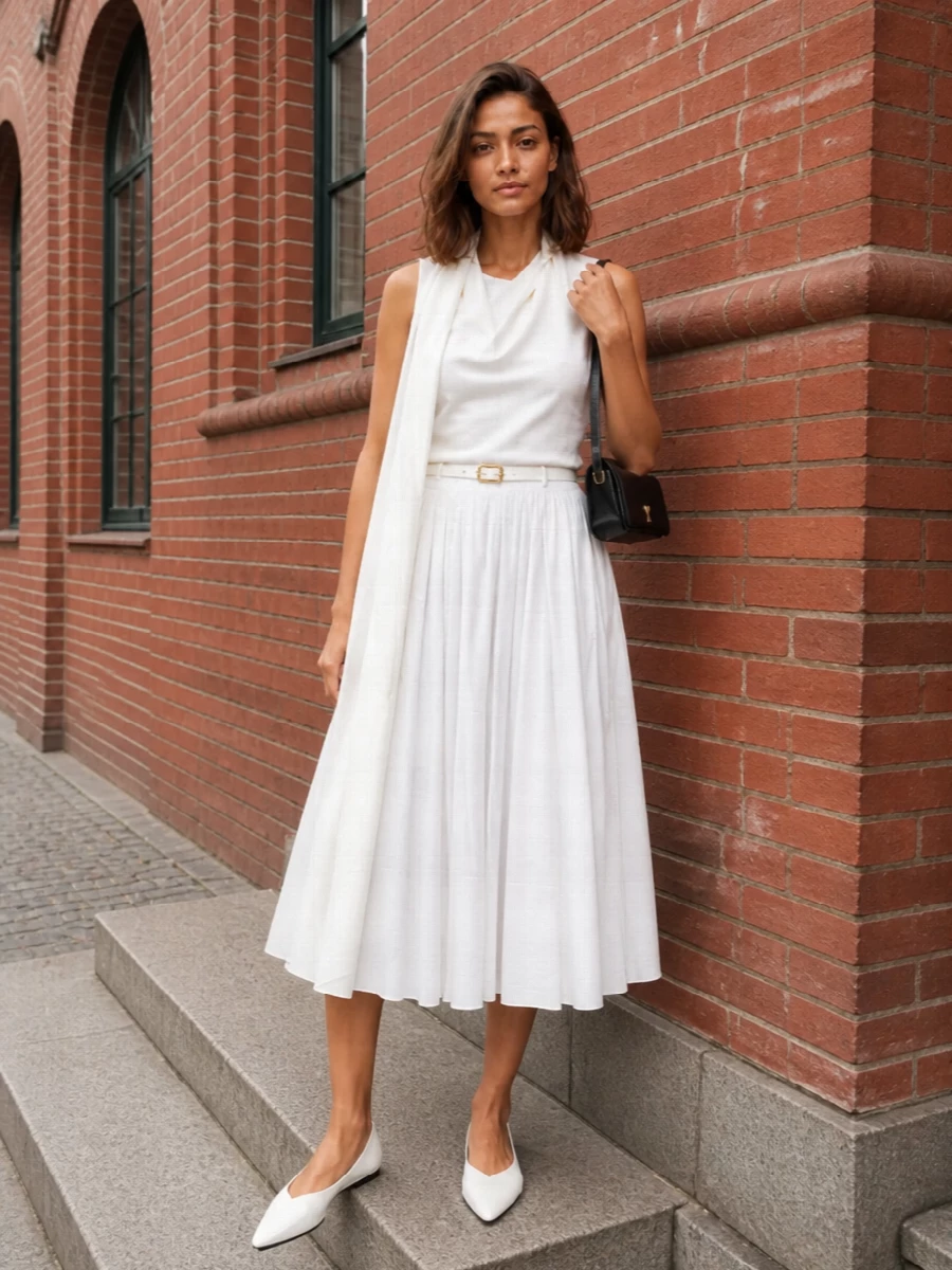 Ami paris white midi skirt jacquemus flats outfit