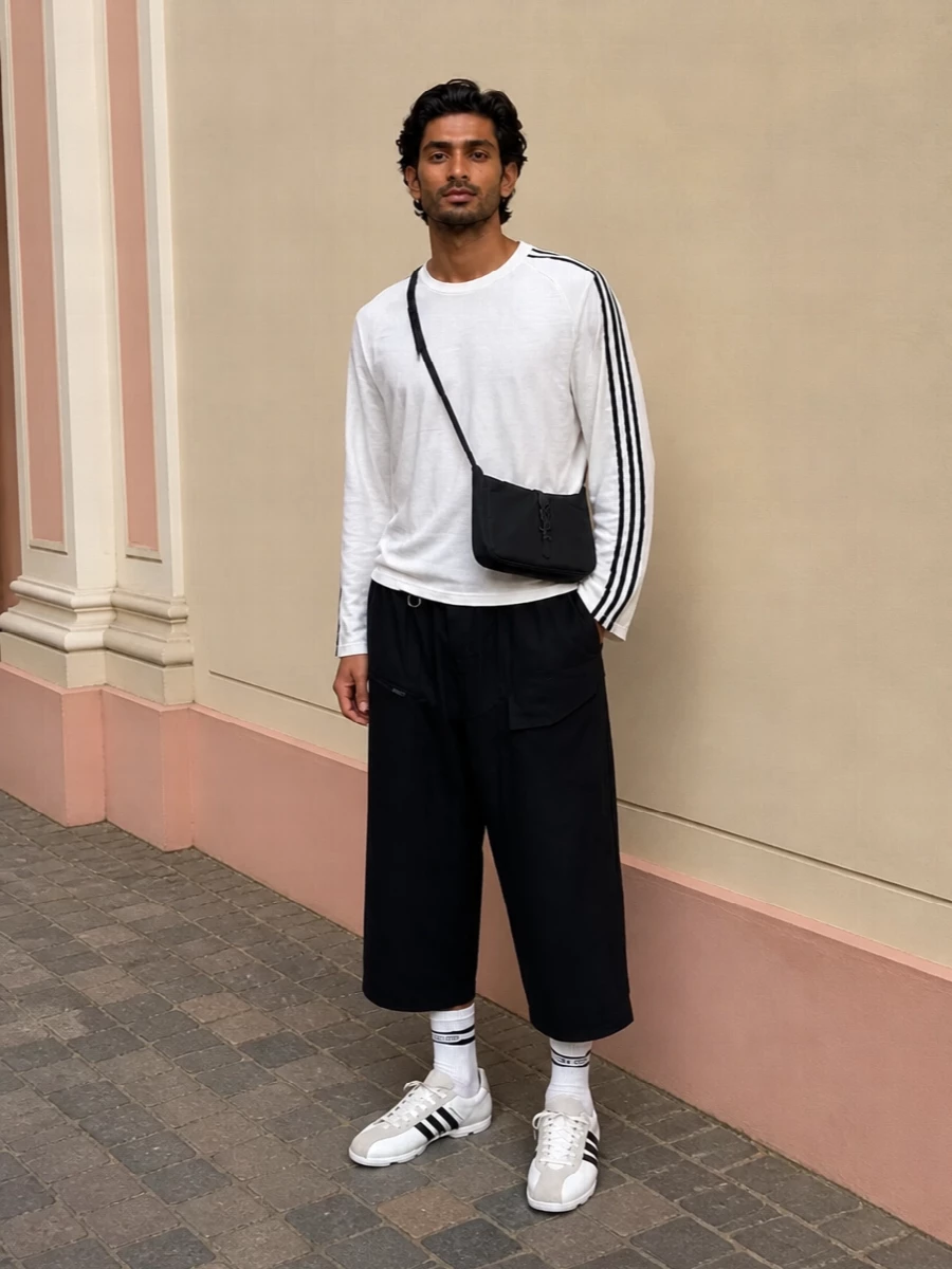Y3 monochrome streetwear outfit cropped pants