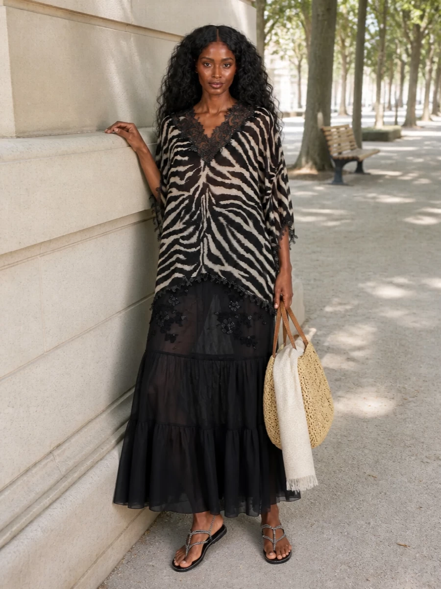 Ermanno scervino zebra cover up black sheer skirt