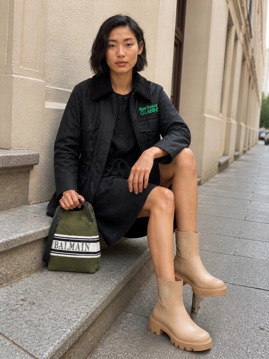 Barbour parka moncler dress chunky boots