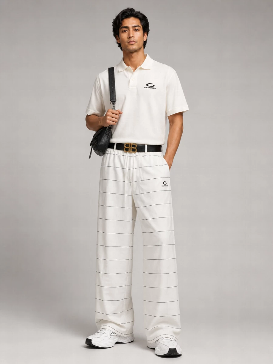 Balenciaga Striped Wide-Leg Swimming Trunks