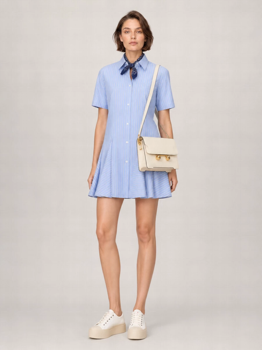 Marni Cotton Embroidered Poplin Mini Shirt Dress