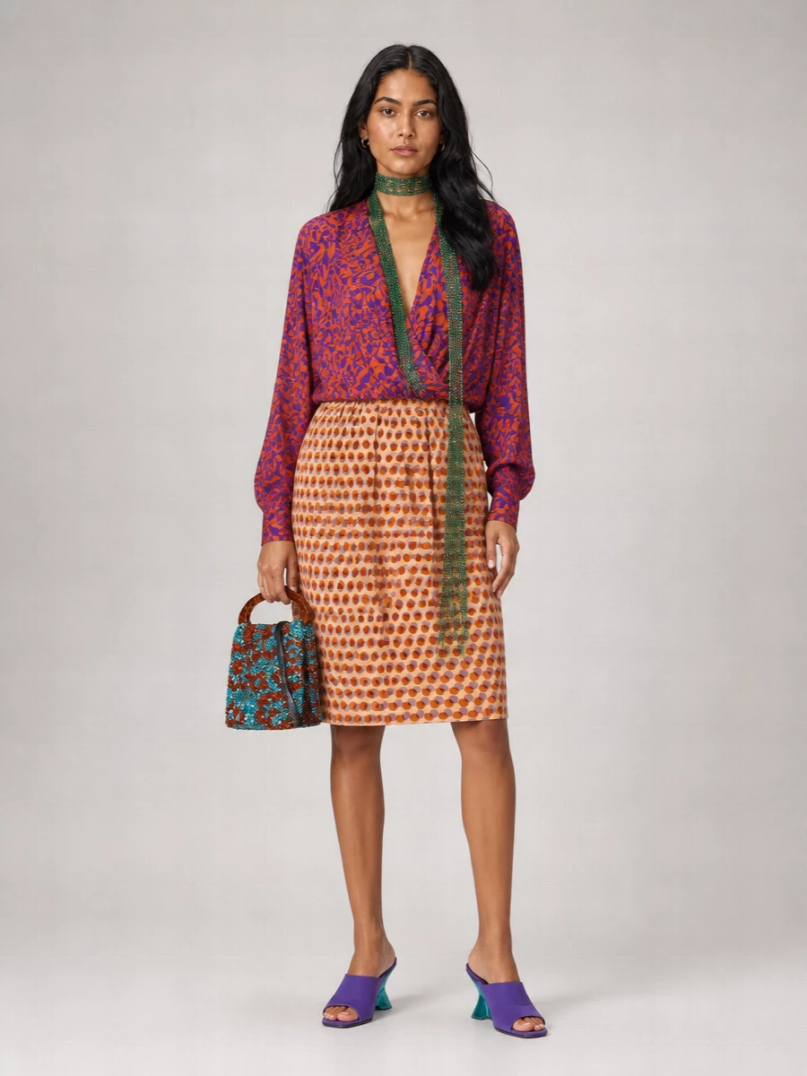 Dries Van Noten Silk Polka-Dot Draped Asymmetric Midi Pleated Skirt