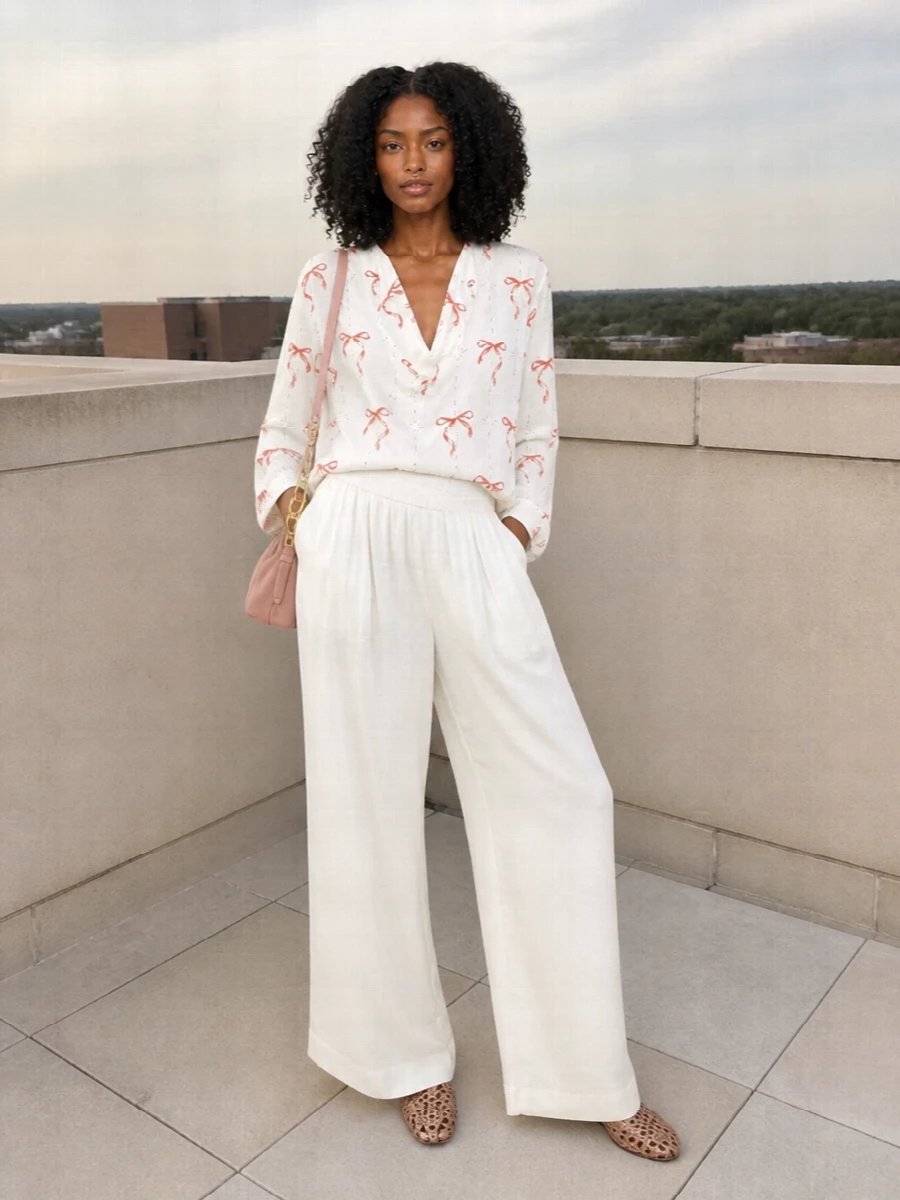 Forte forte bow blouse ivory wide leg trousers