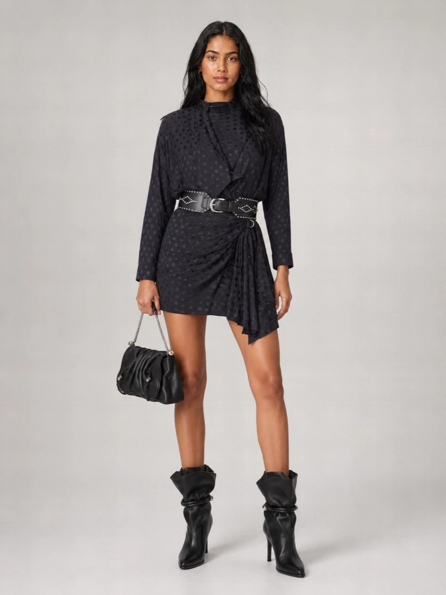 Isabel Marant Silk Polka-Dot Asymmetric Long-Sleeve Mini Dress