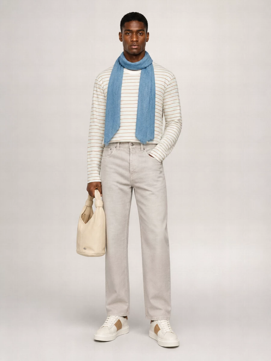 Auralee Cotton Striped Crew Neck Long Sleeve Shirt