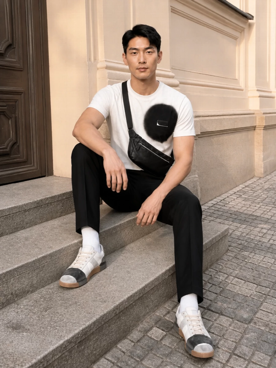 Maison margiela graphic tee black trousers outfit