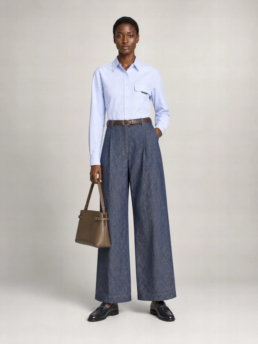 Brunello Cucinelli denim high-rise wide-leg pleated trousers