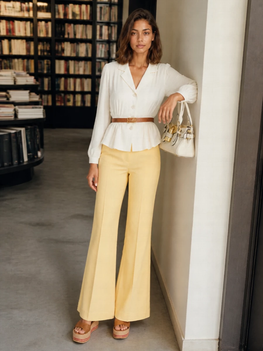 Chloe butter yellow wide leg trousers outfit