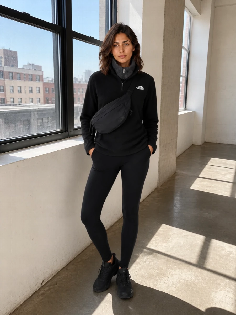 North face black fleece seamless leggings outfit