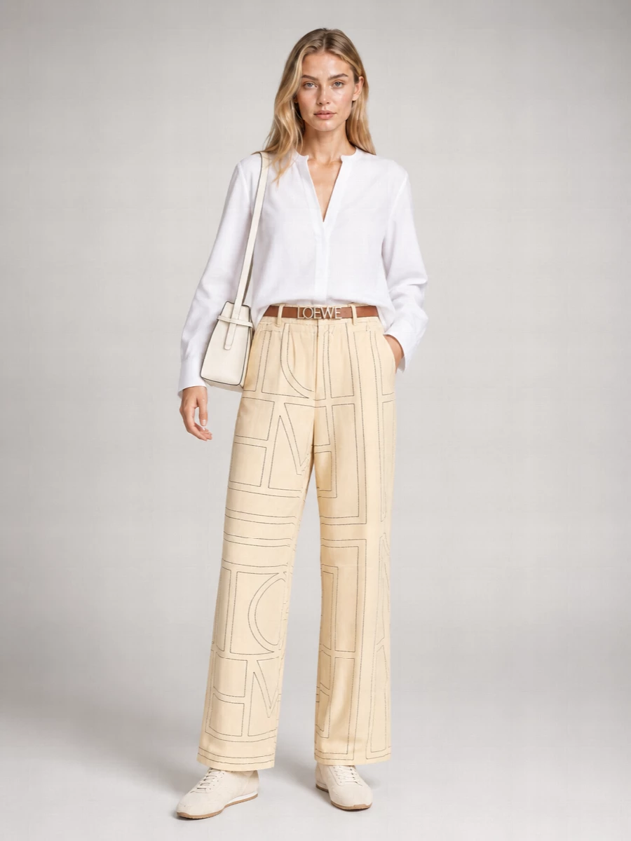 Totême Trousers In Geometric Pattern And Wide Leg