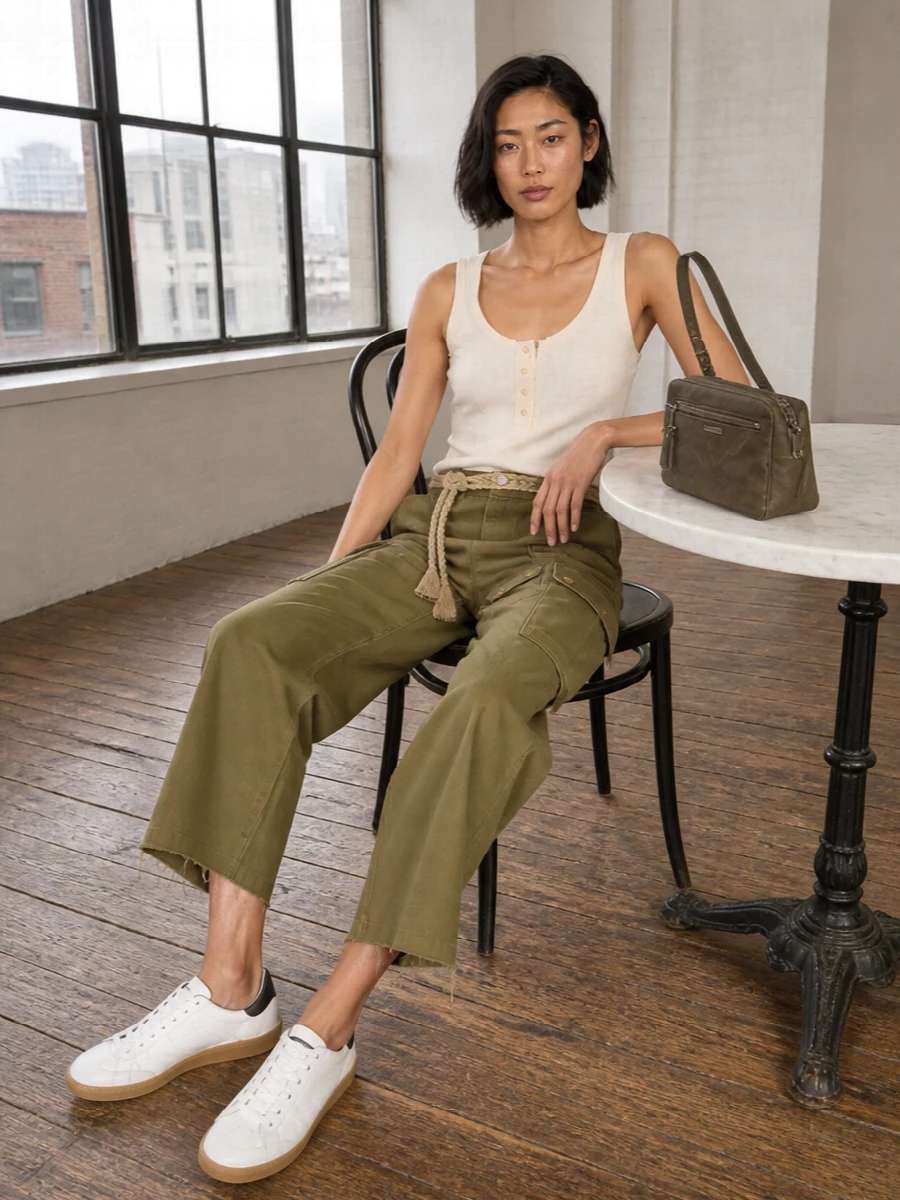 Isabel marant cargo pants ivory tank sneakers