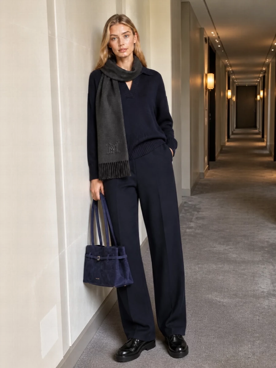 Max mara navy wide leg trousers chunky derby shoes