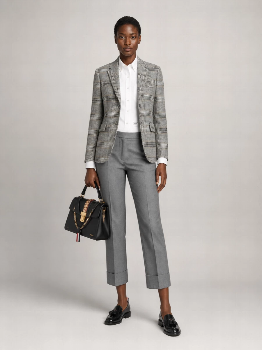 Thom Browne Prince Of Wales Wool Single-Breasted Blazer