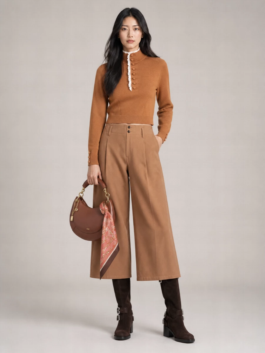 Chloé Wool High-Neck Lace-Trim Button-Up Cardigan