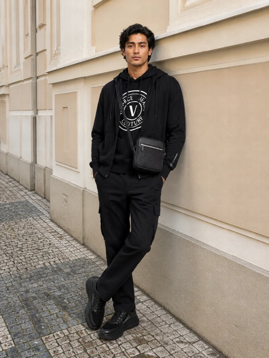 Versace jeans couture hoodie black cargo outfit