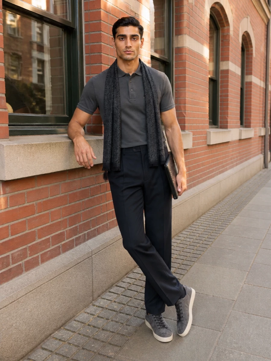 Etro charcoal polo navy pleated trousers