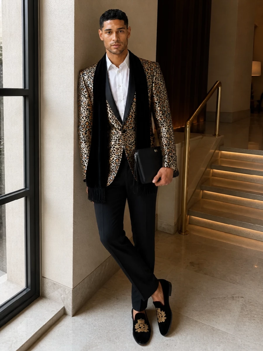 Dolce gabbana leopard tux jacket black trousers