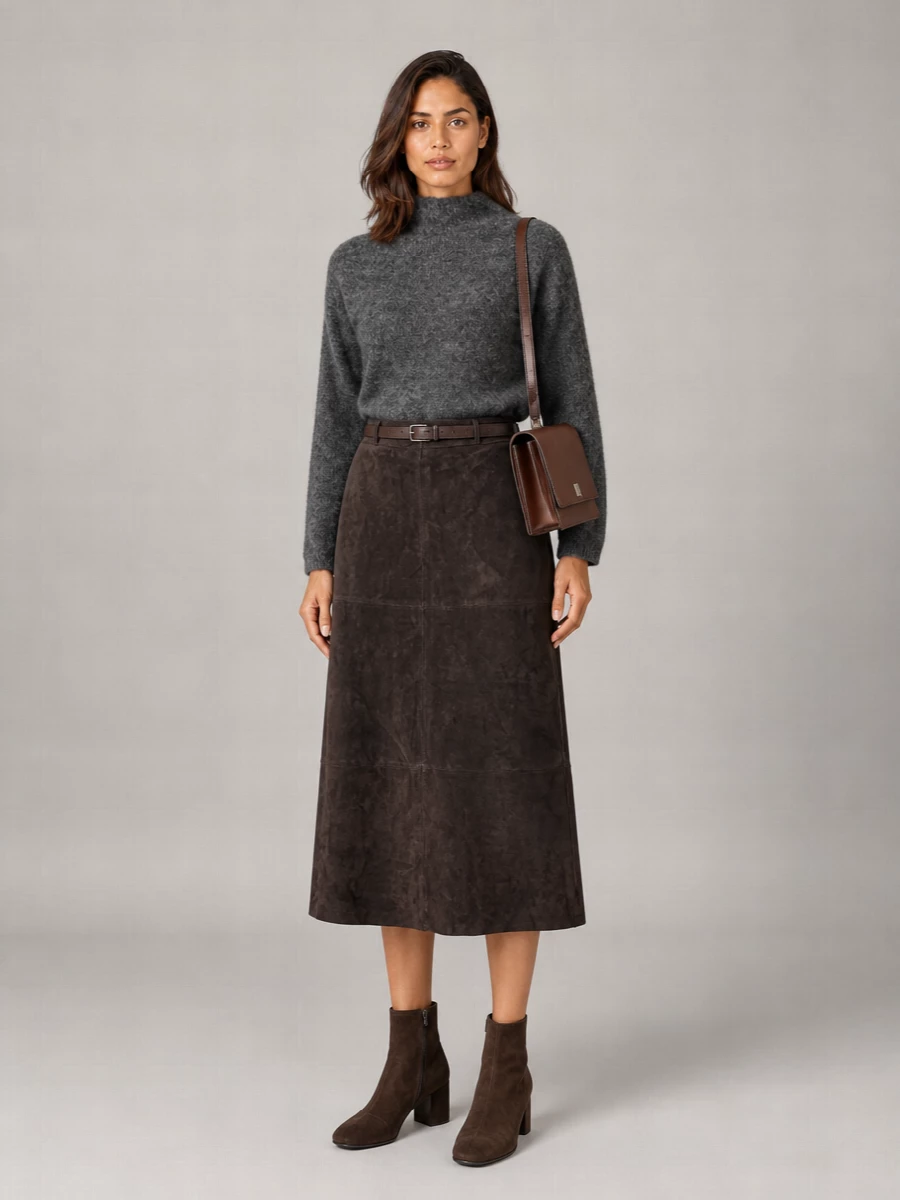 S Max Mara leather high-rise midi a-line skirt