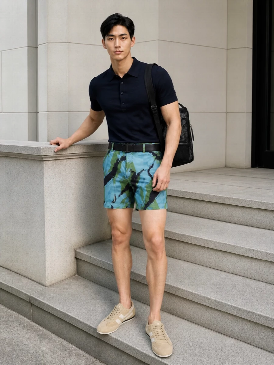 Tom ford camo shorts navy polo suede sneakers