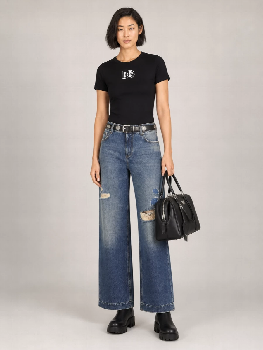 Dolce&Gabbana Wide-Leg Distressed Five-Pocket Jeans
