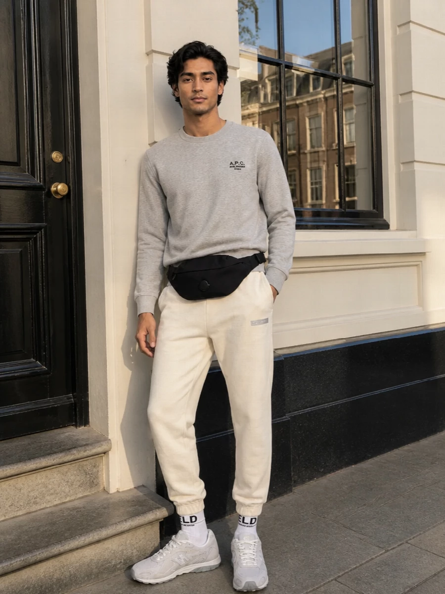 Apc sweatshirt ecru joggers new balance sneakers