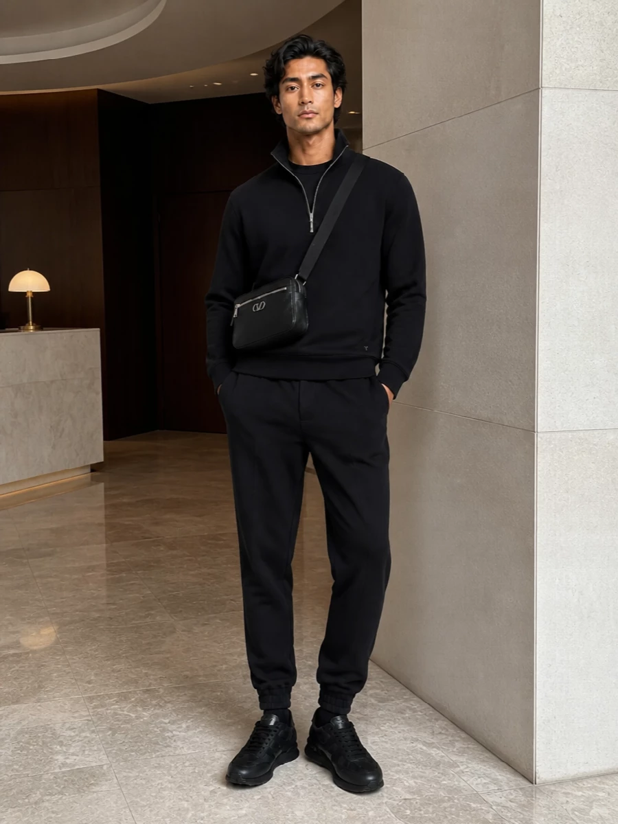 Valentino black half zip joggers runners outfit