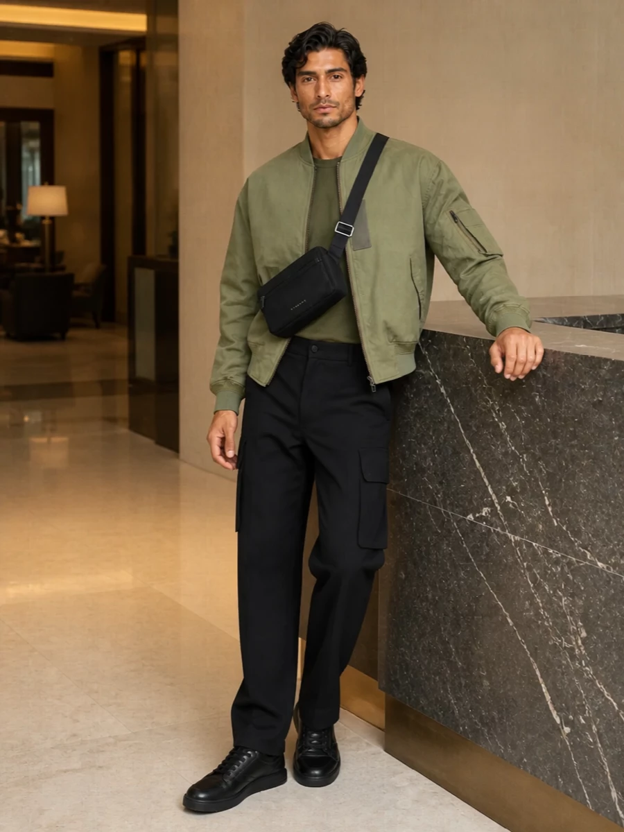 Givenchy khaki bomber black cargo outfit