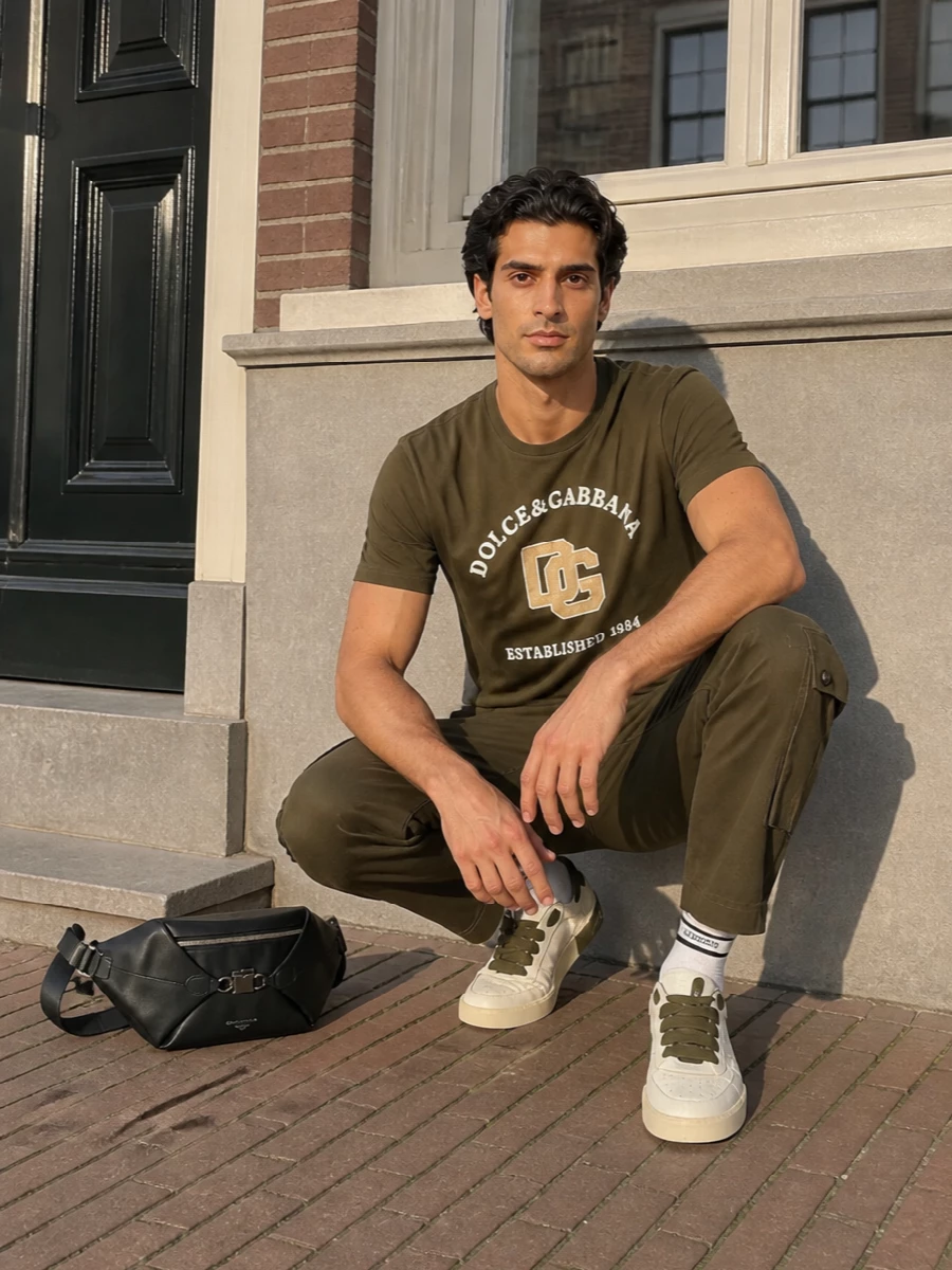 Dolce gabbana olive tee cargo pants sneakers
