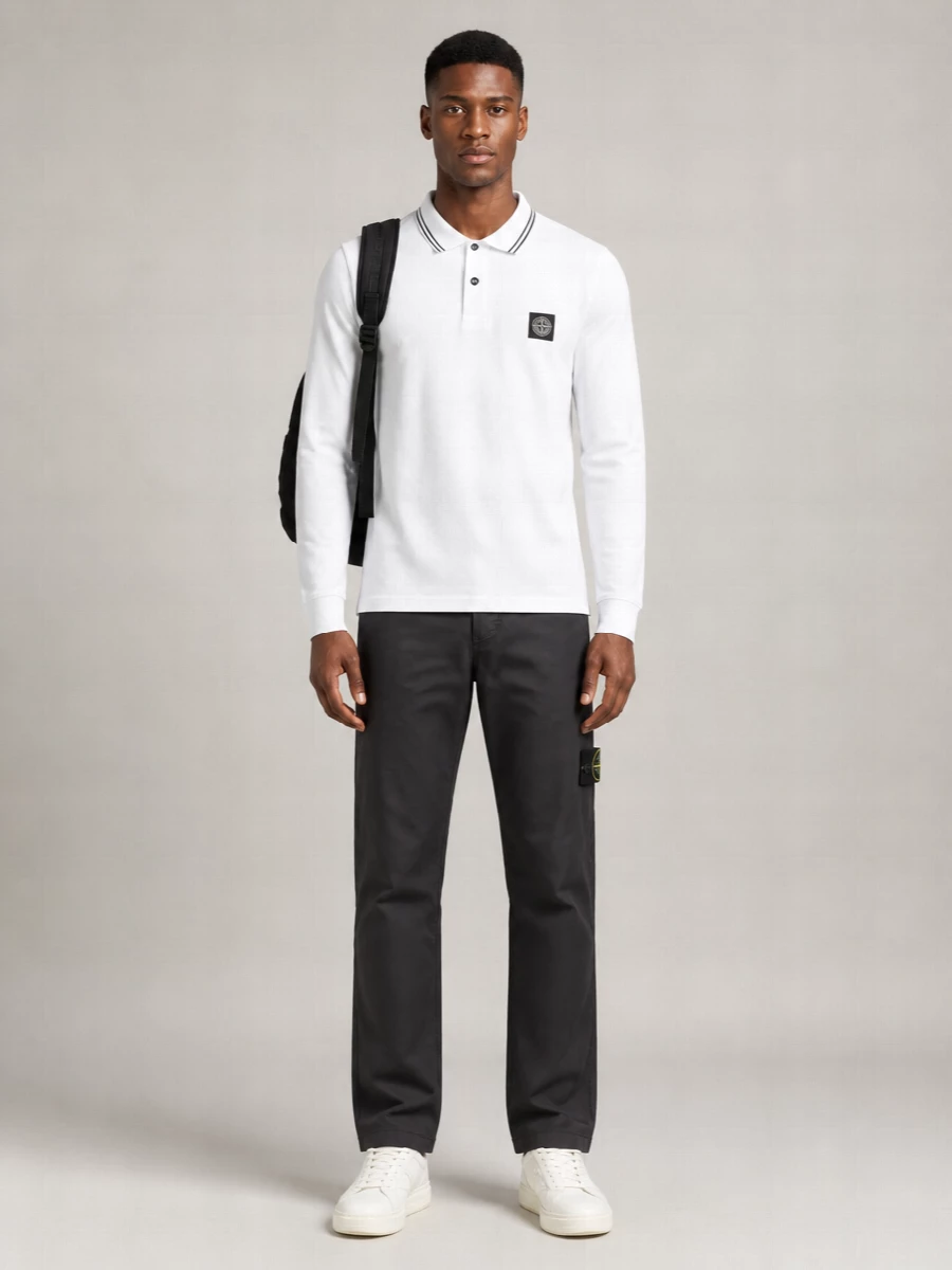 Stone Island Organic Cotton Long-Sleeve Polo Shirt