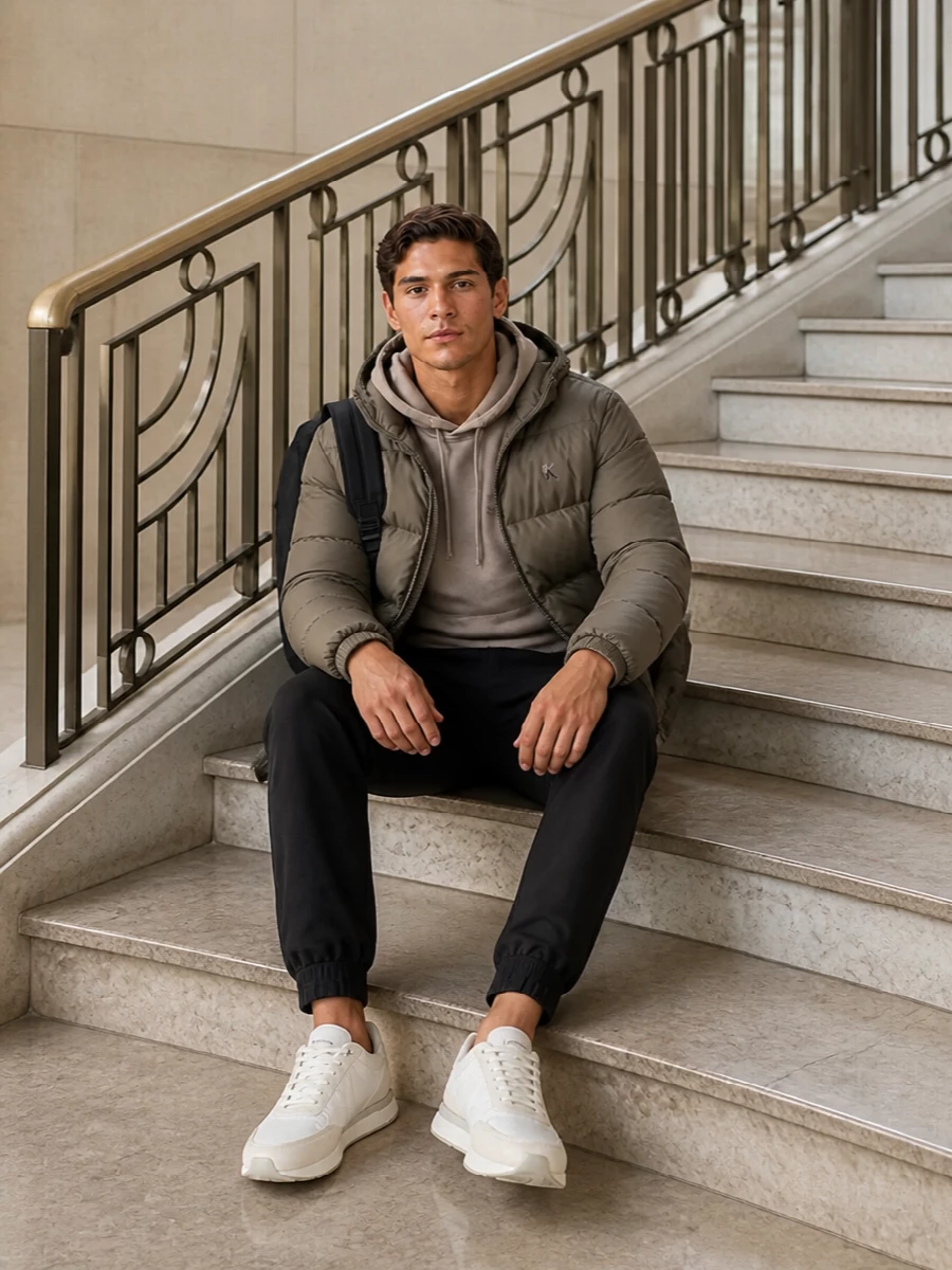 Calvin klein taupe puffer joggers sneakers