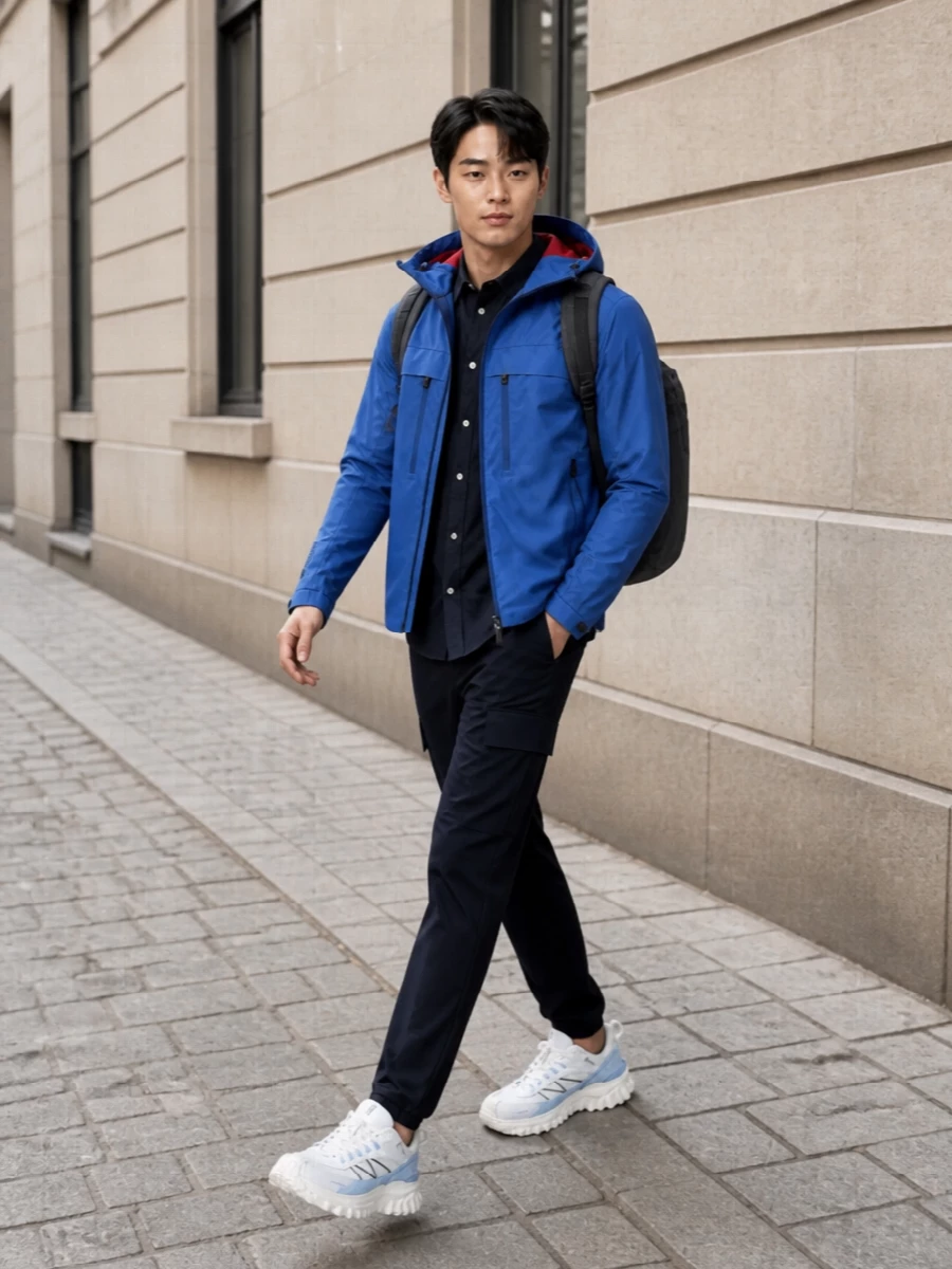Moncler alpine shell jacket cargo trousers outfit