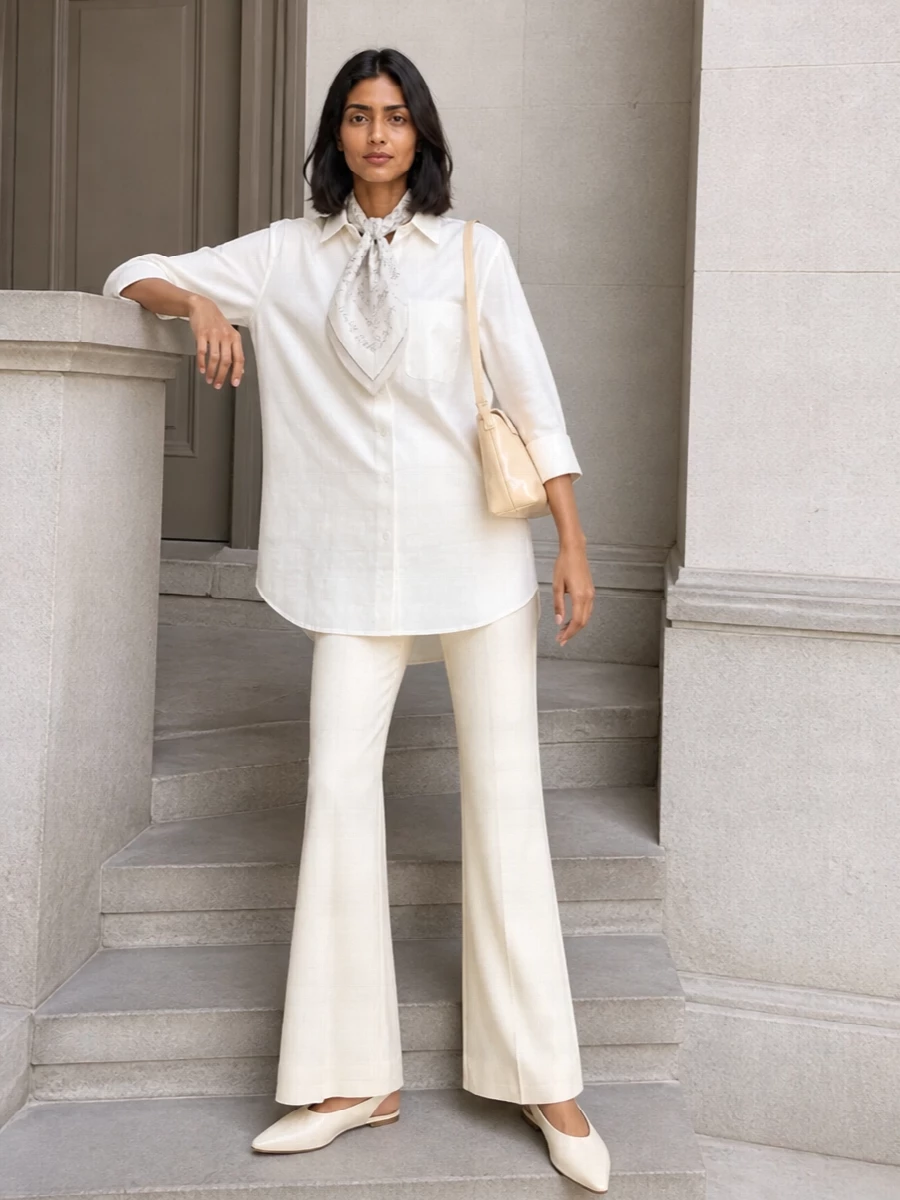Jil sander white shirt ivory flared trousers