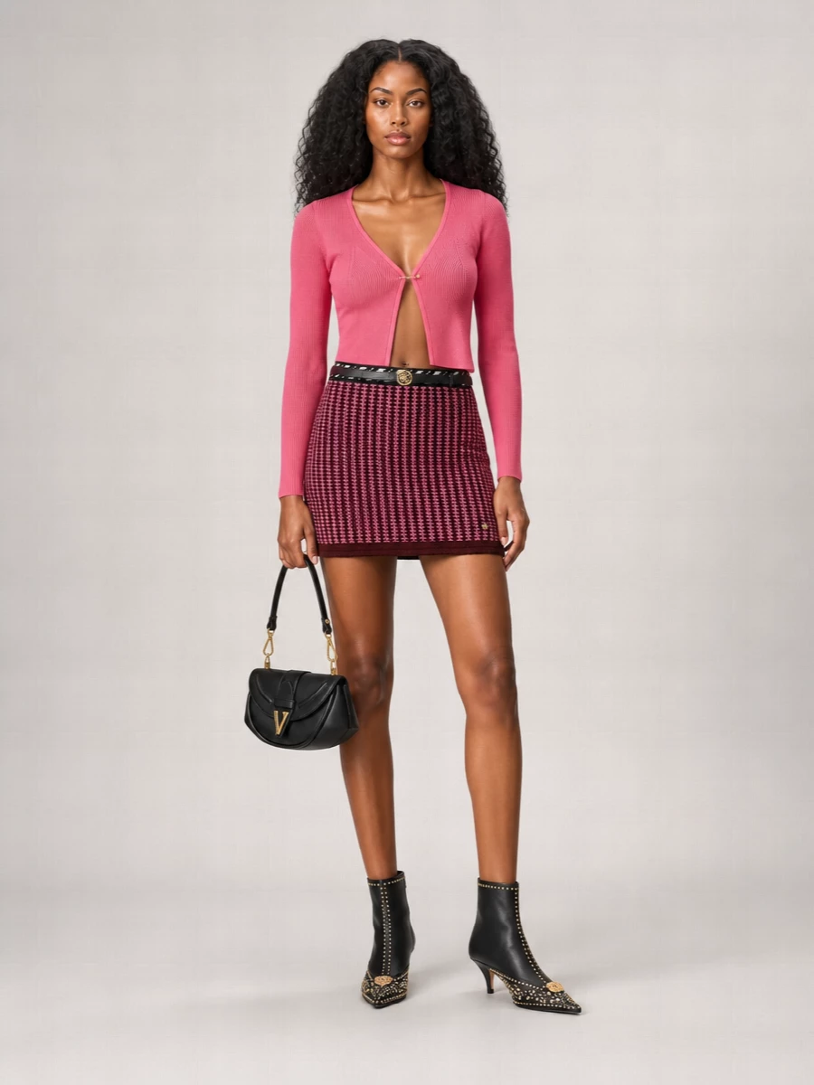 Versace Virgin Wool Crochet-Knit Mini Skirt