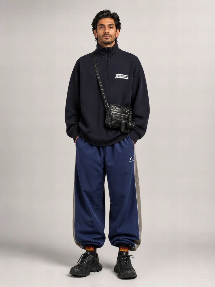 Balenciaga Cotton Oversized Distressed Half Zip Sweatshirt