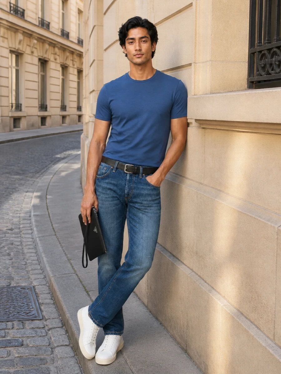 Dolcegabbana blue t shirt dondup jeans outfit