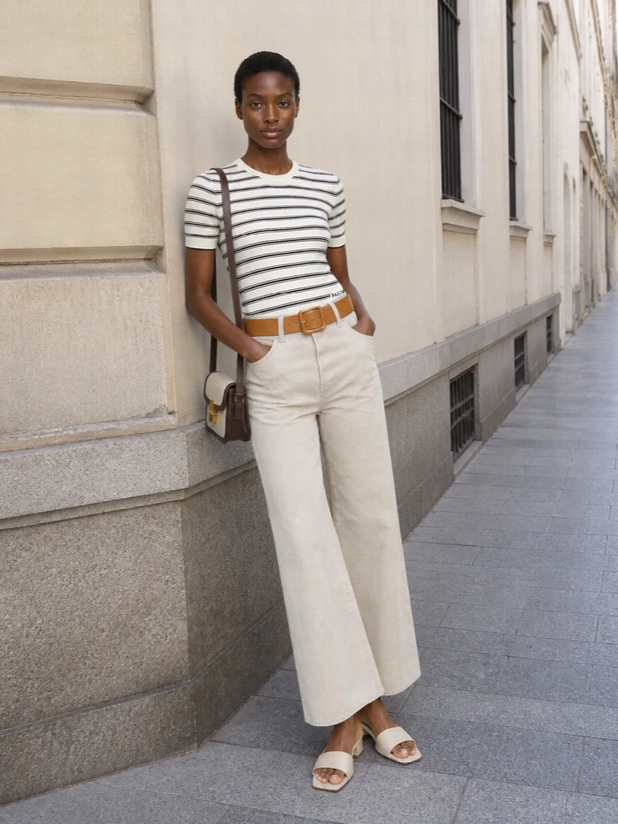 Apc wide leg trousers striped knit mules
