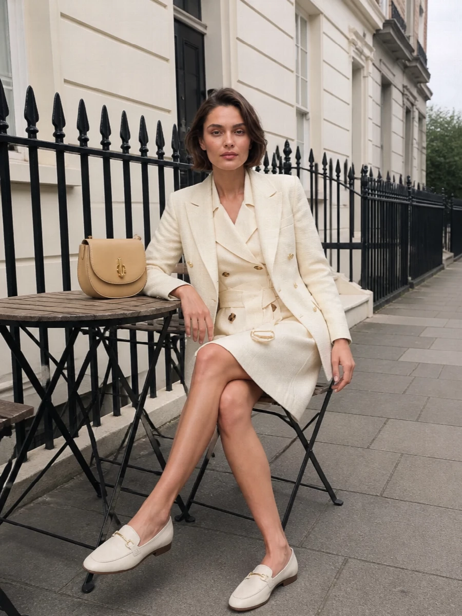 Burberry trench dress tods loafers outfit