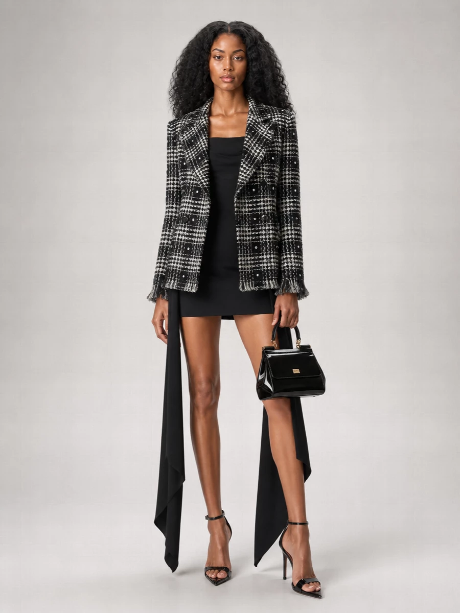 Giuseppe Di Morabito Rhinestone Embellished Double-Breasted Tweed Blazer